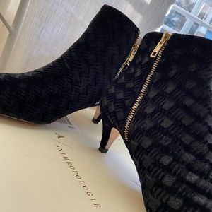 Anthropologie velvet kitten heel ankle boots